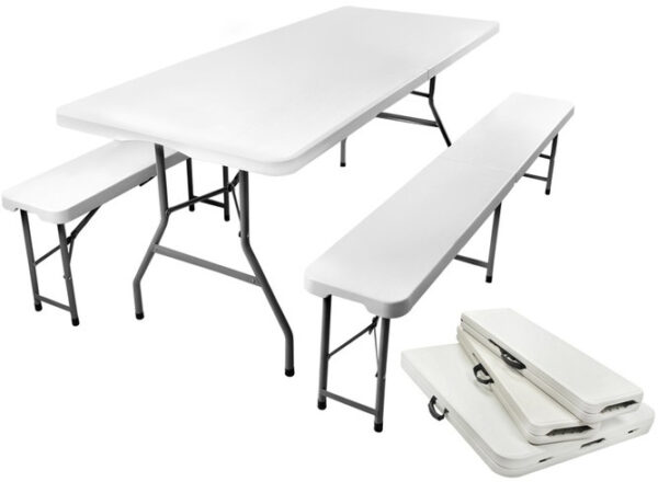 Folding garden table 180cm + 2 benches - Image 2