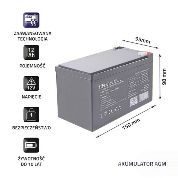 Battery for Uninterruptible Power Supply System UPS Qoltec 53049 12 Ah 12 V - Image 4