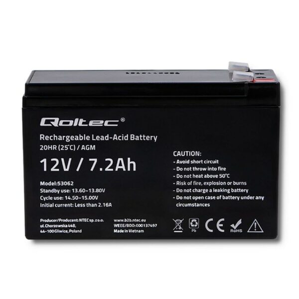 Battery for Uninterruptible Power Supply System UPS Qoltec 53062 7200 mAh 12 V - Image 2