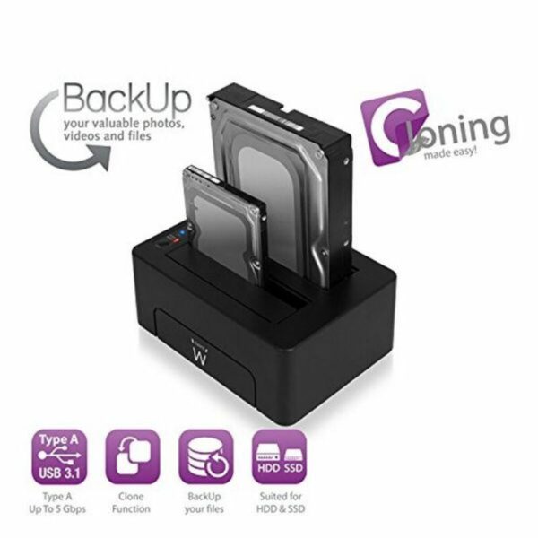 Dual Dock Station Ewent AAACET0186 Dual 2.5"-3.5" USB 3.1 ABS Black - Image 2