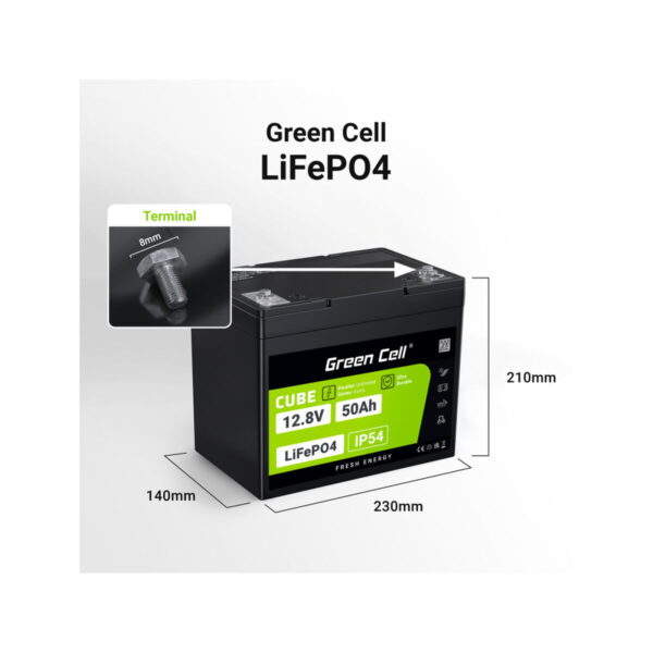 Battery for Uninterruptible Power Supply System UPS Green Cell LFPGC12V50AH 12 V - Image 3